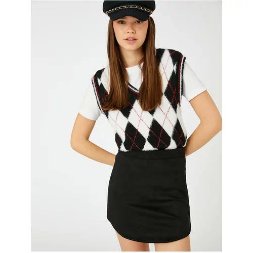 Koton Mini Skirt Suede Look High Waist Asymmetrical Cut