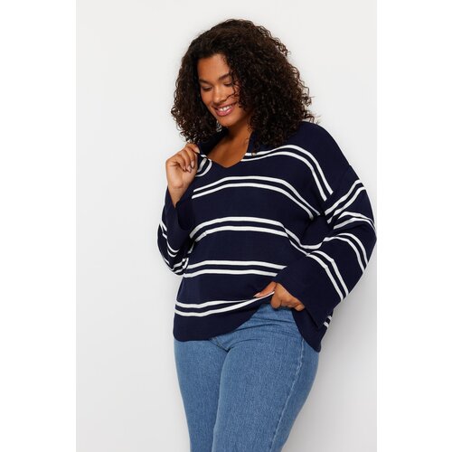 Trendyol Curve Plus Size Sweater - Navy blue - Relaxed fit Cene