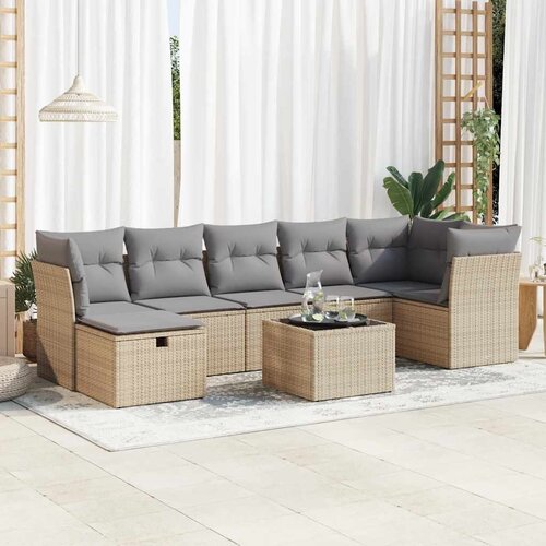  8-dijelni set vrtnih sofa od poliratana s jastucima bež Slike