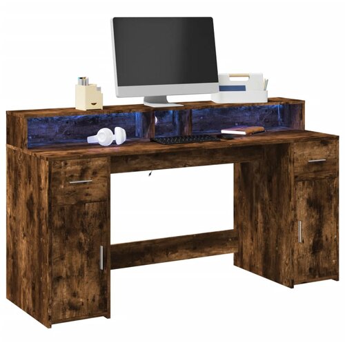  Radni stol s LED svjetlima boja hrasta 160x55x91 cm drveni Cene