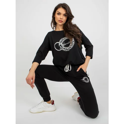 Fashion Hunters Black two-piece tracksuit with print