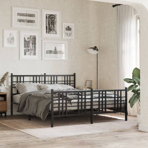  Metalni okvir kreveta uzglavlje i podnožje crni 150x200 cm Slike