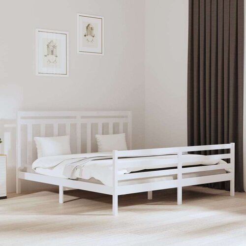  Posteljni okvir bel iz trdnega lesa 200x200 cm, (20647171) Slike