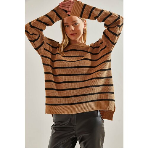 Bianco Lucci Women's Crew Neck Striped Knitwear Sweater Slike