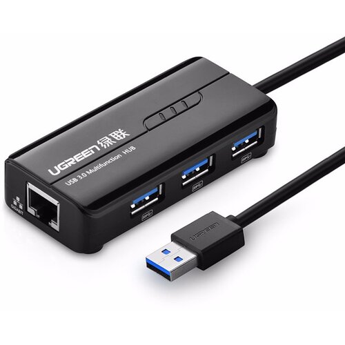 Ugreen USB 3.0 hub na 3x USB A in RJ45 - box Slike