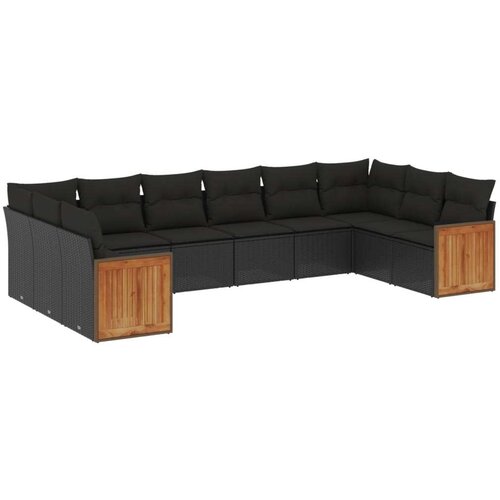 VidaXL 10-dijelni set vrtnih sofa s jastucima crni od poliratana Slike