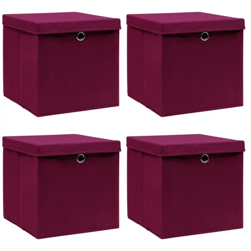  Škatle za shranjevanje s pokrovi 4 kosi rdeče 32x32x32 cm blago