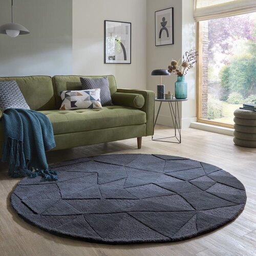 Flair Rugs Antracitno siva ročno tkana volnena okrogla preproga &amp;oslash; 160 cm Shard Charcoal &amp;ndash; Slike