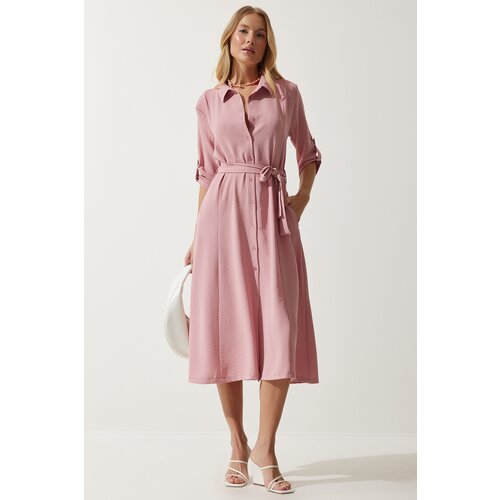 Happiness İstanbul Women's Candy Pink Belted Shirt Dress Slike