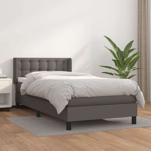  Box spring postelja z vzmetnico siva 80x200 cm umetno usnje Slike
