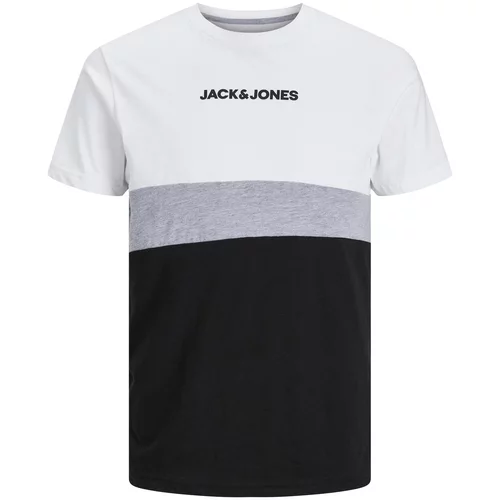 Jack & Jones Majica 'Reid' pegasto siva / črna / bela