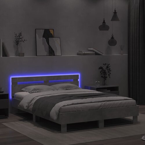  Okvir za krevet s uzglavljem i LED siva boja betona 140x200 cm Slike