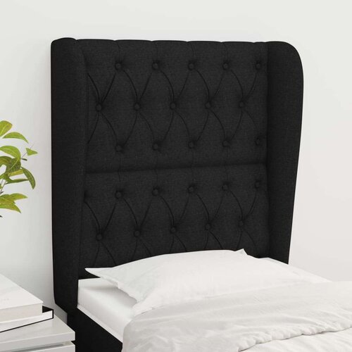  Vzglavje z u&amp;scaron;esi črno 83x23x118/128 cm blago, (20794451) Slike