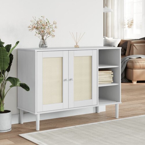  Komoda SENJA bijela izgled ratana 112x40x80 cm masivna borovina Slike