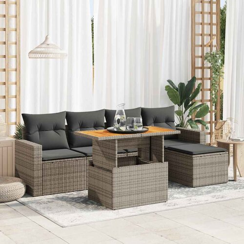 VidaXL 6-dijelni set vrtnih sofa od poliratana s jastucima sivi Slike