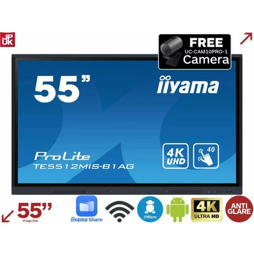Iiyama ProLite TE5512MIS-B1AG 55 4K iiWare 10.0 izobraževalni interaktivni zaslon na dotik