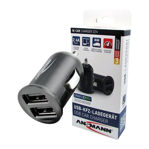Ansmann Auto punjač USB 224, 2.4 A, Crni Slike