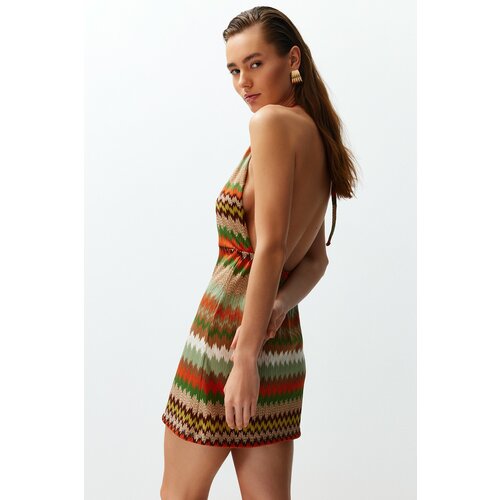 Trendyol geometric patterned mini knitted cut out/window knitwear look beach dress Slike