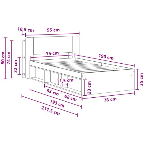  Okvir kreveta s pohranom s uzglavljem Staro drvo 75 x 190 cm Slike