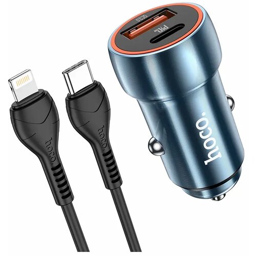 Hoco auto punjac USB A + Type C + kabl Type C na Lightning PD QC3.0 3A 20W Z46A plavi Cene