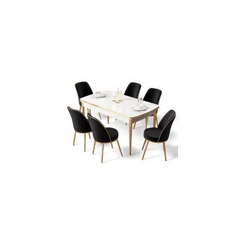 Hanah home Rasklopivi trpezarijski sto i stolice (7 delova) Nira White Gold Black Cene