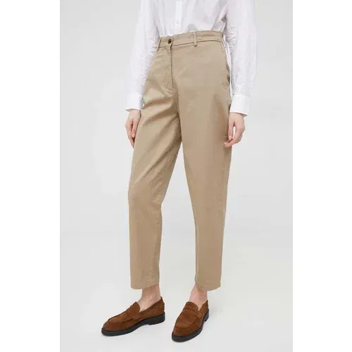 Tommy Hilfiger pamučne hlače za žene, boja: bež, chinos kroj, visoki struk