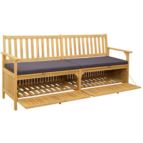  Klupa za pohranu s jastukom s pohranom s vratima - Svjetli akacija i tamno siva 170 x 63 x 84 cm Slike