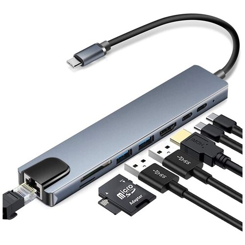 Fast_Asia Adapter-konvertor TIP C na HDMI+2xUSB 3.0+TF/SD+2xTIP C+RJ45 Cene