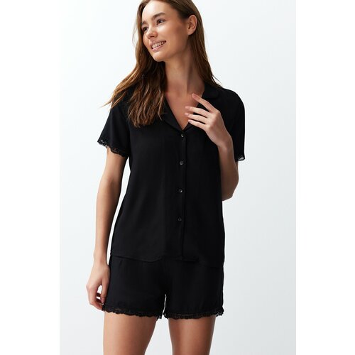 Trendyol Black Lace Detailed Viscose Woven Pajamas Set Cene