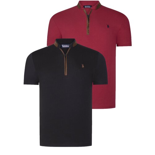 Dewberry DUAL SET T8571 ZIPPER MEN&amp;#039;S T-SHIRT-BLACK-BURGUNDY Slike