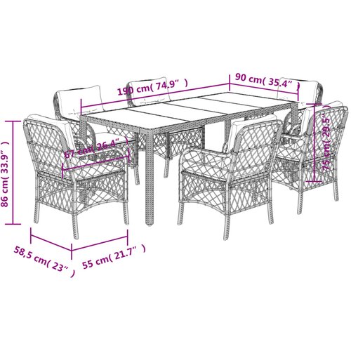  7-dijelni vrtni blagovaonski set sivi od poliratana Siva 190 cm table length Slike