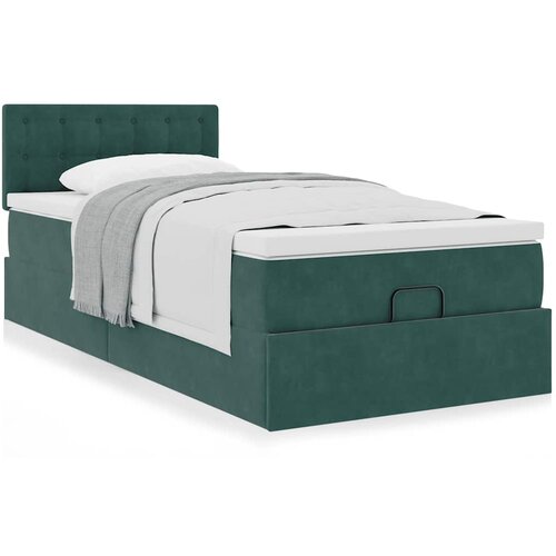 VidaXL Otomanski posteljni okvir z vzmetnico zelen 100x200 cm žamet Slike