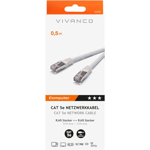 Vivanco CAT 5e Netzwerkkabel wei&amp;szlig; 0,5m VIVANCO 45330 CC N4 05 5 RJ45 Stecker, Twistet Pair, 1:1 versch. Slike