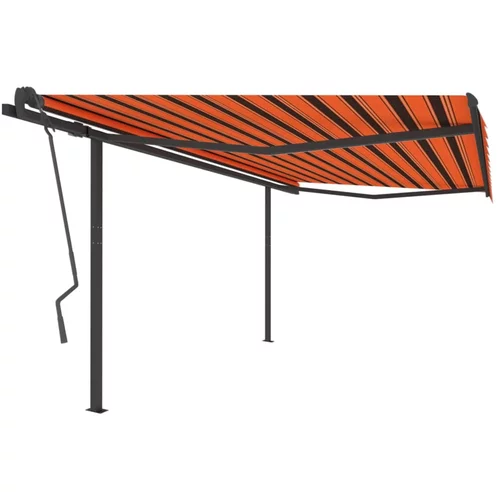 vidaXL Ročno zložljiva tenda s stebrički 4x3,5 m oranžna in rjava