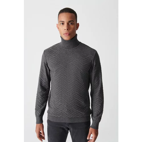 Avva Men's Anthracite Turtleneck Jacquard Sweater