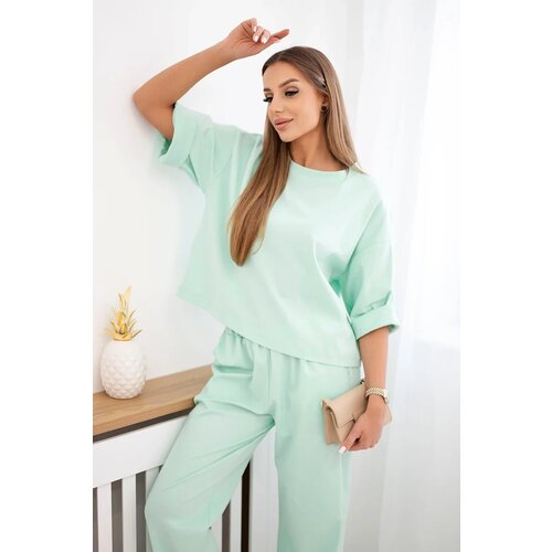 Kesi Włoski Punto set blouse + wide-leg pants mint Slike