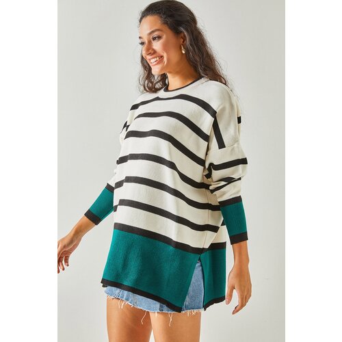 Olalook Women&amp;#039;s Emerald Color Block Slit Oversize Knitwear Sweater Slike