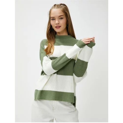 Koton Women's Green Striped Sweater
