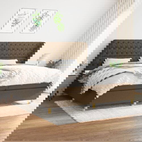 The Living Store Box spring postelja z vzmetnico temno rjav 200x200 cm blago - Box Spring Postelja, (21517875) Cene