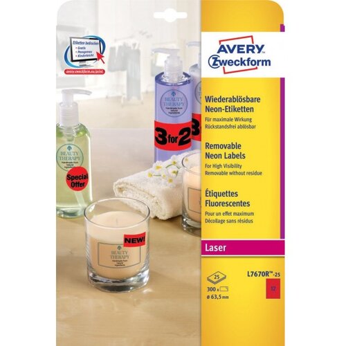 Avery Zweckform Odstranljive neon rdeče etikete Ø 63,5 mm Cene