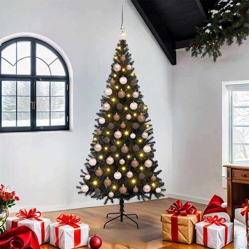 vidaXL Umetna božična drevesa med 300 LED z stojalom Črna 180 cm PVC Cene