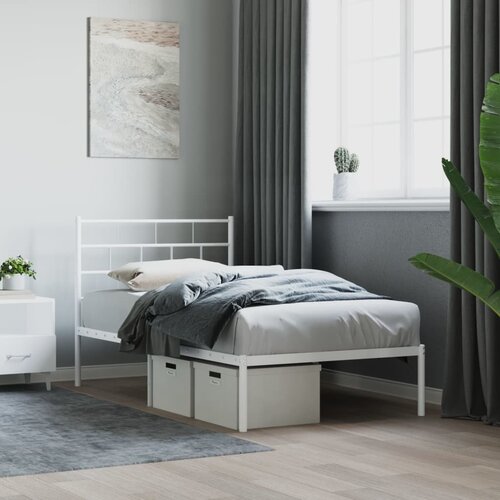 VidaXL Kovinski posteljni okvir z vzglavjem bel 80x200 cm Slike