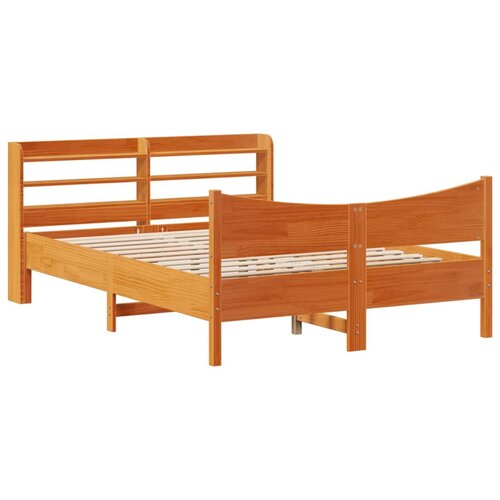 Maison Chic Posteljni okvir - Dvoposteljna postelja - Zakonska postelja z vzglavjem vo&amp;scaron;čeno rjava 140x200 cm borovina, (21693861) Slike