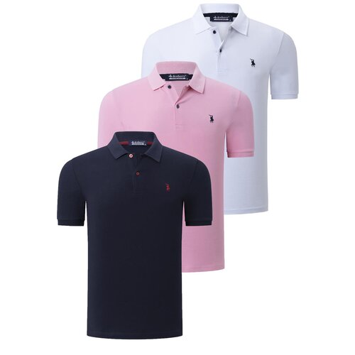 Dewberry TRIPLE SET T8561 MENS T-SHIRT-NAVY BLUE-WHITE-PINK Slike