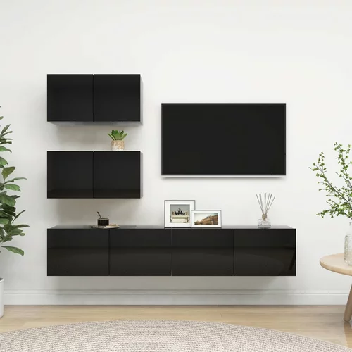 vidaXL Komplet TV omaric 4-delni visok sijaj črna iverna plošča