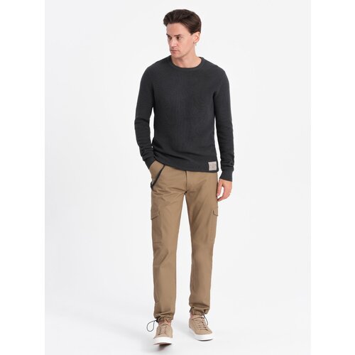 Ombre Men's pants with cargo pockets and leg hem - warm brown Cijene