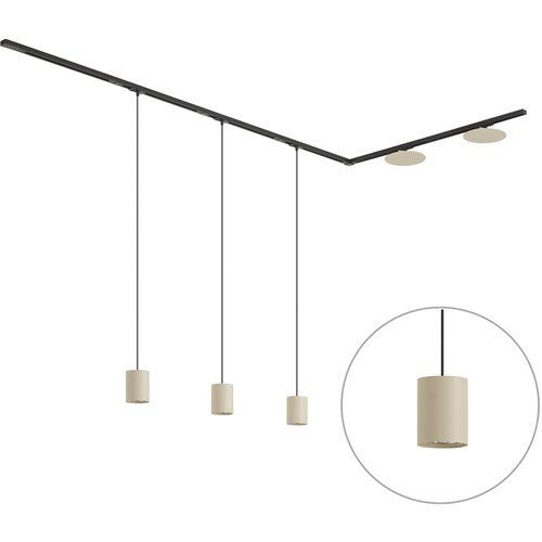 QAZQA Modern railsysteem zwart met 3 hanglampen en 2 plafondlampen beige 1-fase - Iconic Holt Pulley Slike