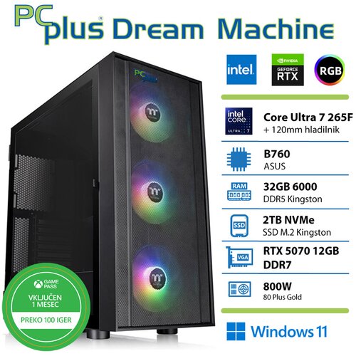 PCPLUS Dream Machine Ultra 7 265F 32GB 2TB SSD RTX 5070 12GB Windows 11 Home + Xbox GP gaming namizni računalnik, (21951707) Cene