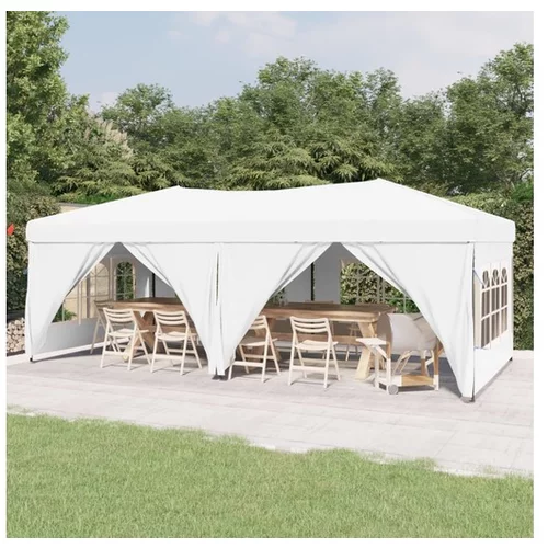  Zložljiv vrtni šotor s stranicami bel 3x6 m