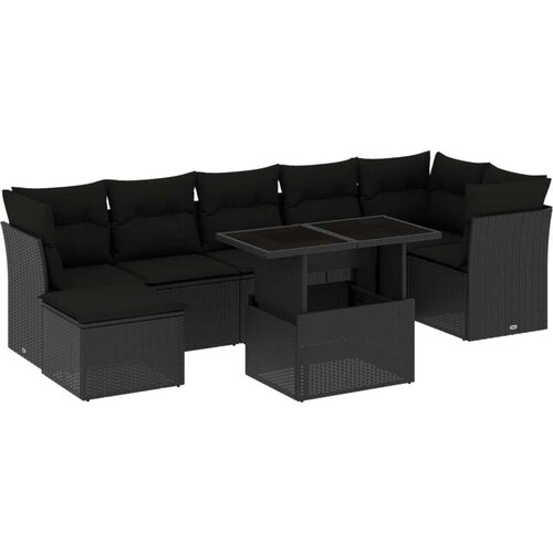  8-dijelni set vrtnih sofa od poliratana s jastucima crni Slike
